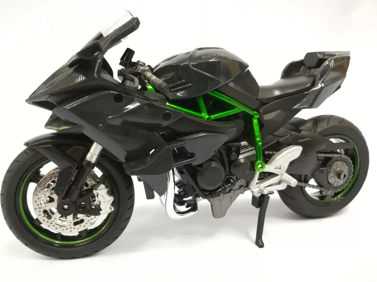 Kawasaki H2R diecast model in display case